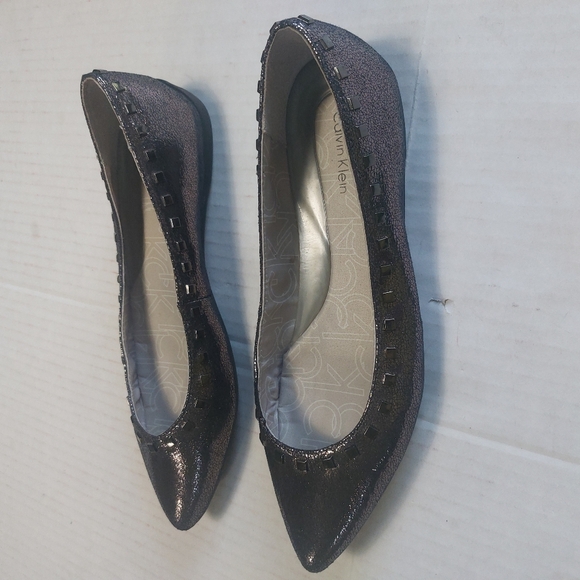 Calvin Klein Blossom Metallic Black Silver Slip-on Flats Size 8.5M - Picture 5 of 13